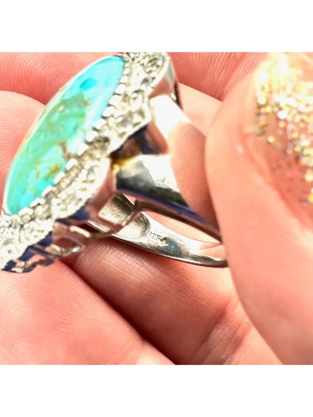 Designer JTV Womens Ring Sterling Silver Turquoise White Topaz Size 8